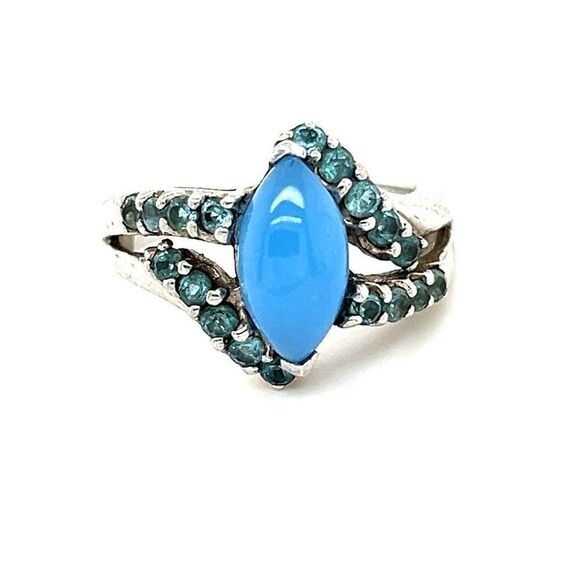Silver 925 Blue Stones Ring - Picture 1 of 6